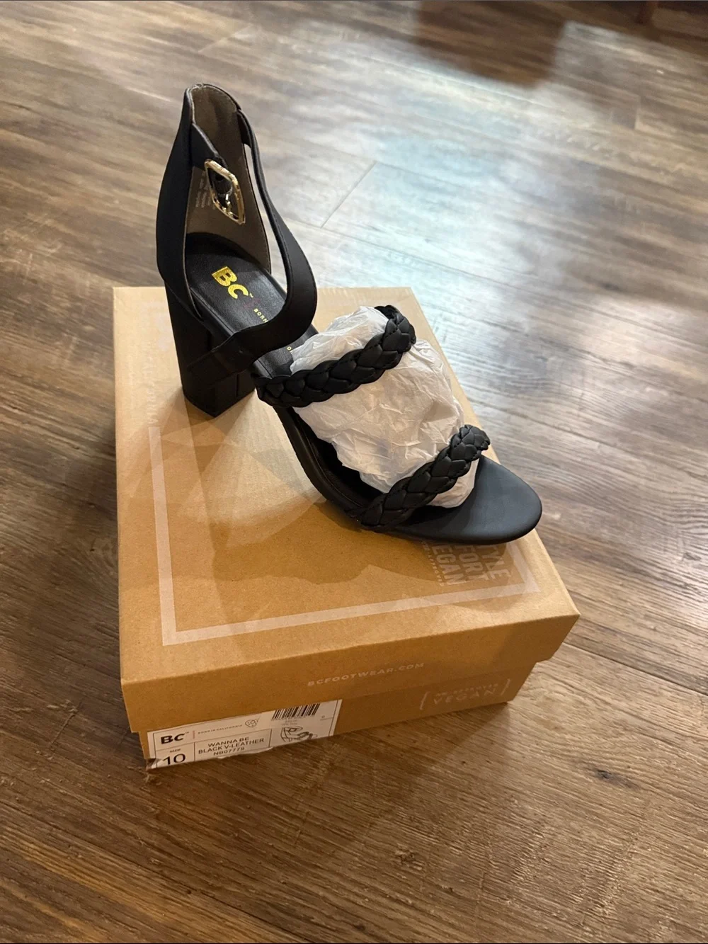 Black Braided Block Heel Sandal - Women